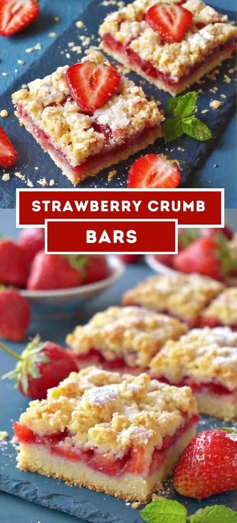 Strawberry Crumb Bars Strawberry Cream Cheese Muffins, Strawberry Crumb Bars, Blueberry Cream Cheese Muffins, Mini Lemon Cheesecakes, Gourmet Bakery, Lemon Cheesecake Recipes, Crumb Bars, Chilled Desserts, Blueberry Cream Cheese