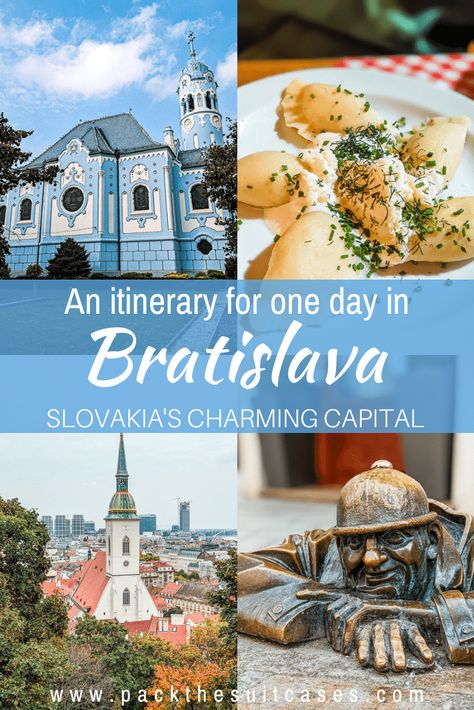 Here's my itinerary for spending 1 day in Bratislava, Slovakia's charming capital. It includes the best restaurants, museums and sights... Bratislava Things To Do In, Slovakia Travel, Bratislava Day Trip, Bratislava Slovakia Aesthetic, Bratislava Slovakia, Europe Continent, Travel Through Europe, Train Tour, Road Trip Europe