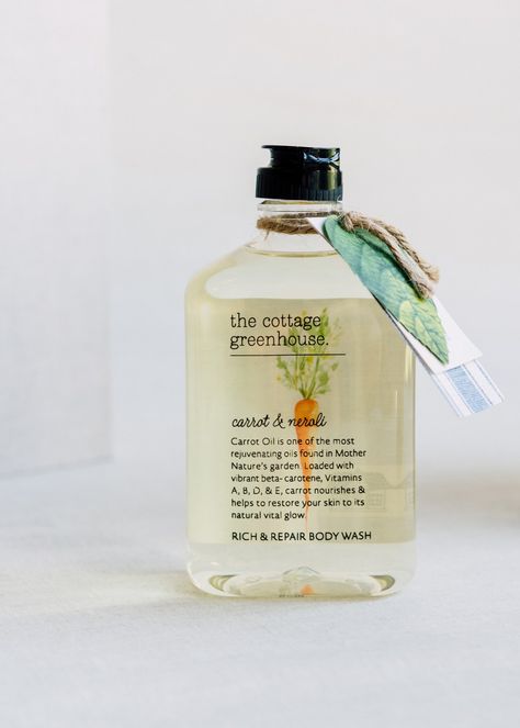 The Cottage Greenhouse Carrot Neroli Body Wash | Margot Elena Body Oil Packaging, Body Wash Packaging, Cottage Greenhouse, Carrot Oil, Carrots Oil, Butter Honey, Oil Body Wash, Daucus Carota, Carrot Seed Oil