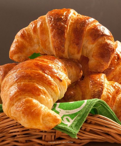 Croissant or The Queen of Breads in France is a laminated dough that yields a flaky roll that is crisp on the outside and yieldingly soft on the inside. French Croissants, French Croissant, Croissant Dough, Pastry Cook, Croissant Recipe, French Cooking, Pastry Dough, Bread And Pastries, French Pastries