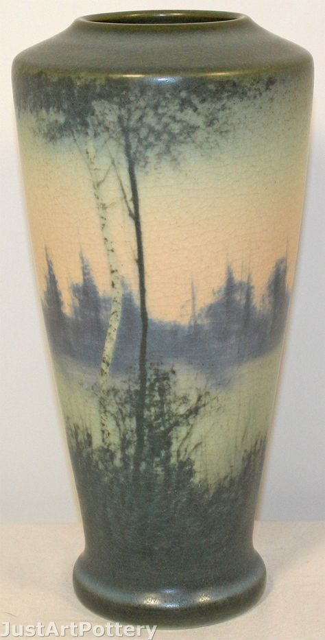 Rookwood Pottery 1914 Scenic Vellum Vase Shape 1663D (Hurley) from Just Art Pottery Plastic Aesthetic, Artistic Pottery, Arts And Crafts Interiors, Art Clouds, Bamboo Building, Cincinnati Art, Clay Works, Weller Pottery, French Pottery