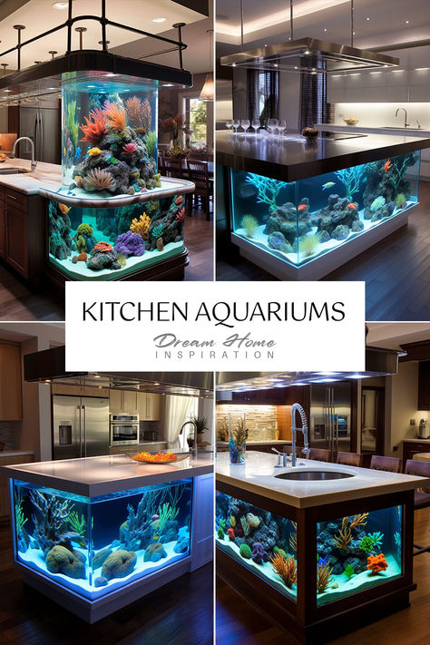 Amazing Kitchen Island Aquarium Design Ideas and Concepts Aquarium In Kitchen, Fish Tank In Kitchen, Aquarium Kitchen, Mermaid Furniture, Diy Aquarium Decor, Island Aquarium, Underwater Wonderland, Water Inspiration, Crib Design