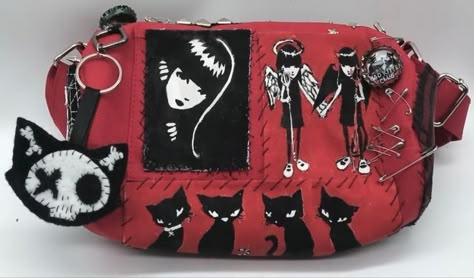 Follow @corpsemo and get more of the good stuff by joining Tumblr today. Dive in! Punk Bag Diy, Punk Bag, Emily Strange, Punk Fashion Diy, Bag Patches, Emily The Strange, Patch Ideas, Alt Style, Backpack Decoration