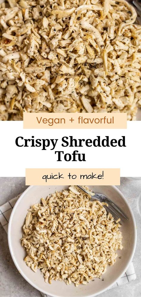 If you are looking for a unique way to cook tofu, try this shredded tofu! It is crispy, packed with flavors, and is a great meatless substitute for shredded chicken. This recipe is also incredibly easy to make! Shredded Tofu Recipe, Shredded Tofu, Ways To Cook Tofu, Cook Tofu, Tofu Recipes Easy, Vegetarian Substitutes, Tofu Chicken, Tofu Recipes Vegan, Tempeh Recipes