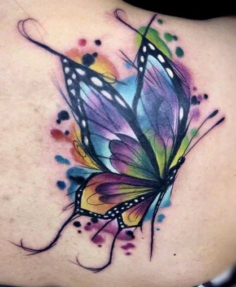 Watercolor Butterfly Tattoo, Design Tatuaje, Butterfly Tattoo Cover Up, Tattoo Abstract, Colorful Butterfly Tattoo, Butterfly Tattoos For Women, Inspiration Tattoos, Tatuaje A Color, Butterfly Tattoo Designs