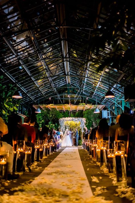 Planterra Wedding, Ceremony Space Decor, Planterra Conservatory Wedding, Wedding Under The Stars, Planterra Conservatory, Golden Candle, Conservatory Wedding, Candlelit Wedding, Cathedral Length Veil