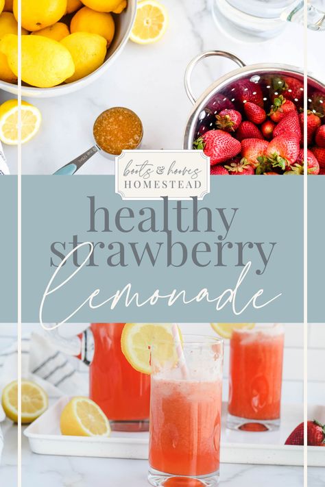 This healthy strawberry lemonade recipe is naturally sweetened with a little honey. The best part about it – it’s easy to make and tastes delicious. It’s sweetened with honey instead of processed white sugar, making it good for you. This sweet drink is perfect for a hot day! The strawberries add a nice contrast to the tart lemonade and pairs deliciously with the real honey, making it the perfect summer drink. Healthy Strawberry Lemonade, Fresh Strawberry Lemonade, Honey Making, Good Lemonade Recipe, Easy Strawberry Lemonade, Healthy Lemonade, Sugar Free Lemonade, Organic Lemonade, Homemade Strawberry Lemonade