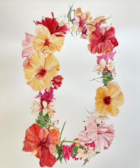 And she’s done! So proud of this one - all the color and movement! Can’t thank @kahihaefloral enough for sharing her beautiful talent and allowing me to paint this lei she created. 🌺 #finishedpainting #watercolorlei #hibiscuslei #plumerialei #colorfullei #watercolorartist #kauaiartist #kauaiart #detailedwatercolorpainting Lei Painting, Haku Lei, Art Life, February 13, Coastal Art, Watercolor Artist, So Proud, Life Art, Hibiscus