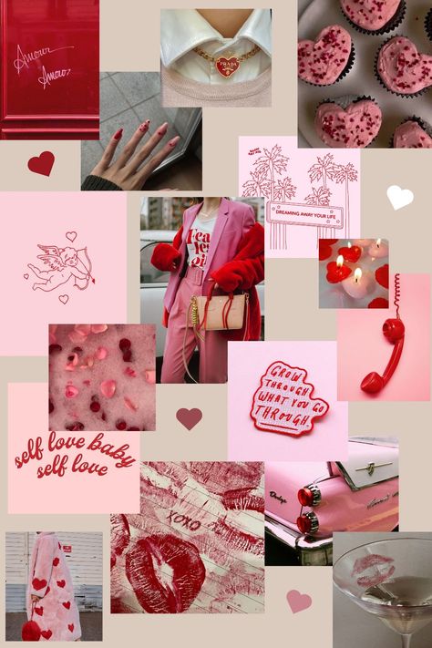 Pink Red Outfit Aesthetic, Hot Pink And Red Aesthetic, Valentines Mood Board Aesthetic, February Mood Board Inspiration, Pink And Red Aesthetic Outfit, Valentines Mood Board, Red Mood Board Aesthetic, Aesthetic Mood Board Wallpaper, Pjo Shifting