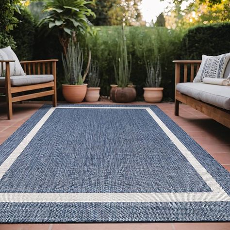 Amazon.com: LuuL Home Bordered Outdoor Rug 5x7 Washable Outside Carpet for Indoor Patio Porch Waterproof Easy Cleaning Non Shedding Area Rugs Blue 5 x 7 : Patio, Lawn & Garden Multiple Exterior Rugs Front Porch, Porch Rugs Outdoor Ideas, Patio Rugs Outdoor Ideas, Area Rugs Blue, Outdoor Patio Rug, Outside Carpet, Deck Kitchen, Kitchen Backyard, Happy Hollow