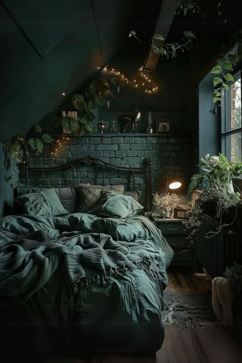 Home Haunted House, Haunted House Decor, Gothic Decor Bedroom, Gothic Room, Dream Bedroom Inspiration, Gothic Bedroom, Brick Interior, Dark Home Decor, Dark Home