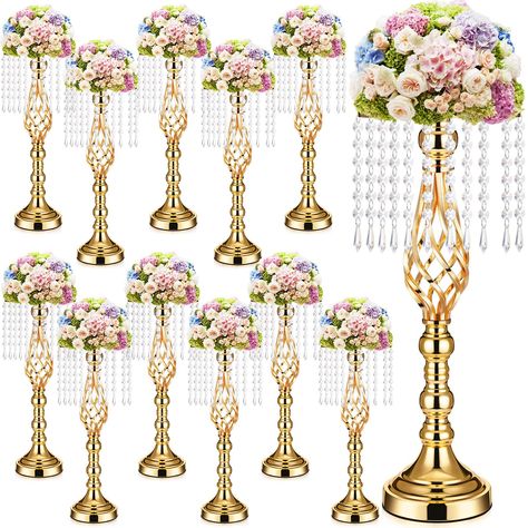 PRICES MAY VARY. Package Contents: you will receive 12 pieces of tall vases for centerpieces, 49 cm/19.3 inches in height, top disc diameter is 20 cm/7.87 inches, base diameter is 14 cm/ 5.51 inches, excluding artificial flowers, suitable for housewarming or wedding gift Quality Material: our crystal flower stand is made of quality zinc alloy decorated with acrylic beads, metallic texture and elegant surface, making it exquisite, which can be applied for a long time; Note: the color between gold Tall Vase Wedding Centerpieces, Quince Centerpieces, Wedding Party Reception, Tall Flower Vase, Gold Wedding Centerpieces, Flower Holders, Pastel Baby Shower, Pink Party Decorations, Party Reception