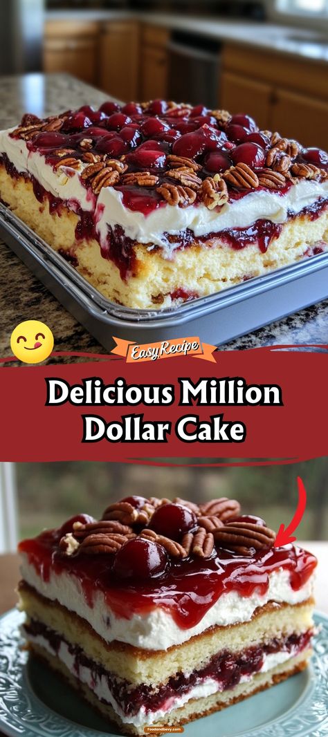 Treat yourself to the luxurious taste of the Million Dollar Cake. Layers of fluffy cake, creamy filling, and juicy fruit come together to create a dessert that's truly worth its name. It's a showstopper that's sure to impress your guests! #MillionDollarCake #DecadentDessert #PartyPerfect Millionaire Cake Recipe, Million Dollar Recipes, Sour Desserts, Million Dollar Cake Recipe, Million Dollar Cake, Dollar Cake, Southern Cakes, Fruit Cocktail Cake, Sweet Cherry Pie