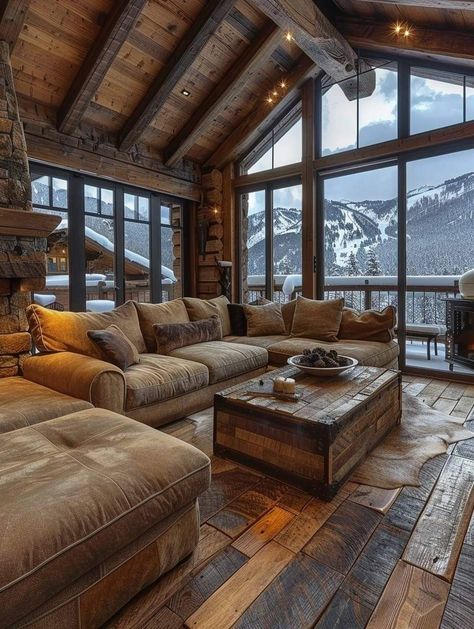 Elegant Lodge Decor Interior Design, Colorado House Interior, Mountain House Aesthetic, Mountain Lodge Interior, Interior Log Cabin, Lodge Interiors, Small Rustic House, Modern Eclectic Interior, Farmhouse Kitchen Remodel