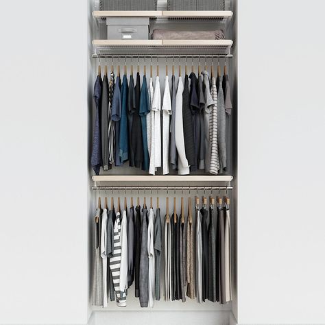 Elfa Décor 3' Birch & White Reach-In Closet | The Container Store Elfa Closet, Elfa Shelving, Closet Solutions, Small Closet Space, Pants Rack, Reach In Closet, No Closet Solutions, Shelving Storage, Closet Organizing Systems