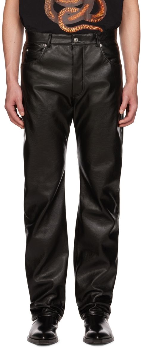 Find Lu'u Dan Straight-leg Faux-leather Trousers on Editorialist. Grained faux-leather trousers. · Belt loops · Five-pocket styling · Button-fly · Lizard-embossed faux-leather logo patch at back waistband · Logo-engraved silver-tone hardware Supplier color: Black Menswear Outfits, Leather Pants Outfit, Mens Leather Pants, Black Leather Pants, Mens Black Leather, Leather Trousers, Mode Inspo, Leather Logo, Online Shopping Clothes