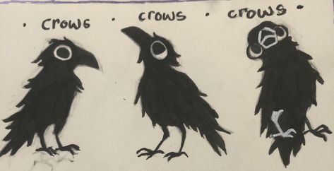 Silly Crow Tattoo, Funny Crow Drawing, Crow Oc Art, Crow Cartoon Drawing, Crows Doodle, Crow Reference Drawing, Raven Front View, Silly Birds Drawings, Simple Crow Drawing