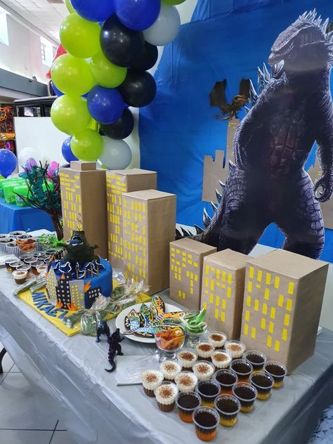 Godzilla Birthday Party Favors, King Kong And Godzilla Birthday Party, Godzilla And King Kong Birthday Party, King Kong Godzilla Party, Godzilla Birthday Party Food, Godzilla Party Decorations, Godzilla Kong Birthday Party, Godzilla Party Favors, Godzilla Themed Birthday Party