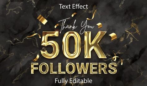 Thanks 50k followers text effect folly e... | Premium Vector #Freepik #vector 50k Followers, Text Effect, Text Effects, Text Design, Premium Vector, Graphic Resources, Instagram, Design