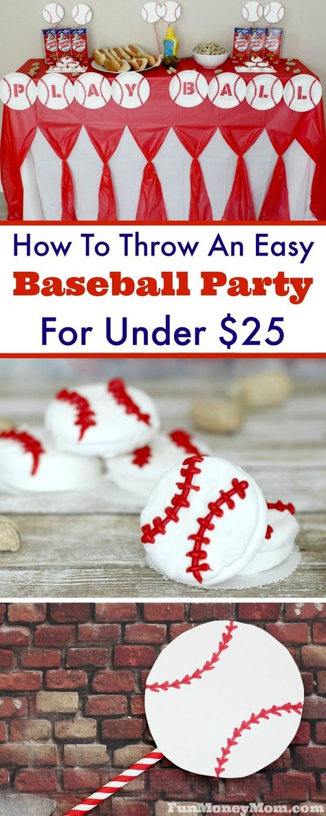 Want to plan a baseball party but don't want to break the budget? The good news is that it's really easy to do it on the cheap! From baseball food to decorations, you can throw a great party for under $25! Baseball Team Party, Party Food Easy, Party Decorations For Adults, Baseball Theme Birthday Party, Baseball Food, Baseball Party Decorations, Baseball Theme Birthday, Baseball Theme Party, Baseball Birthday Party