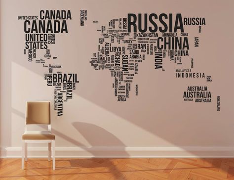 Customize everything from your laptop to your walls with these amazing decals and stickers World Map Wall Decal, Map Wall Decal, Agency Office, World Map Wallpaper, World Map Art, Map Wallpaper, Map Of The World, English Letters, World Map Wall