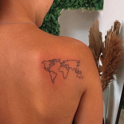 Back Tattoo Women Upper, World Map Tattoos, Map Tattoo, Upper Back Tattoos, Map Tattoos, Illustration Tattoo, Inspiration Tattoos, Парные Тату, World Tattoo