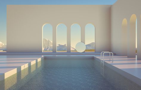 Dreamscape Architecture, Colour Architecture, 3d Architecture, Dreamcore Weirdcore, Beautiful Pools, Conceptual Design, Winter Scene, Ideas For Instagram Photos, Futuristic Architecture