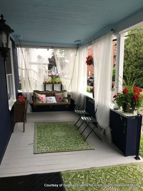 Front Porch Curtains, Balcony Curtains, Outdoor Drapes, Outdoor Curtains For Patio, Courtyard Landscaping, Porch Curtains, Building A Porch, Small Terrace, Balkon Design