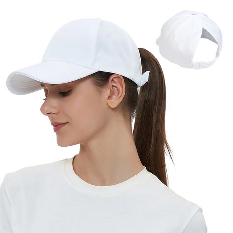 PRICES MAY VARY. HIGH QUALITY: Ponytail hats for women is made of Polyester, unique mesh structure allows for moisture and heat to easily escape these caps, which is breathable, quick-drying, soft and light weight. PONYTAIL SLOT DESIGNED: Women's baseball caps for ponytails that is perfect for pulling your bun or high ponytail through. ADJUSTABLE BACK CLOSURE: One size fit for most head circumference within 20 - 22.8 inches. SUN UV PROTECTION: Women ponytail baseball hat features a curved brim w Sports Ponytail, High Messy Buns, Ponytail Hats, Messy High Bun, Ponytail Cap, Women Baseball Cap, Childhood Dreams, Women Baseball, Messy Buns