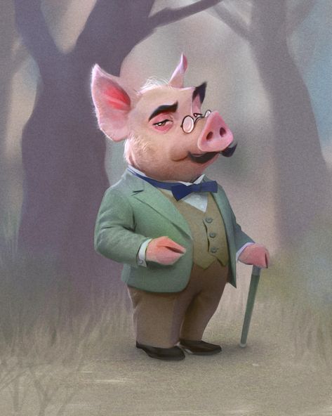 ArtStation - Mister Pig, Kira Shakhoval Pig Drawing, Pig Character, Cartoon Drawings Of Animals, Pig Illustration, Pig Art, Pig Cartoon, Cat Character, Skyfall, Arte Animal