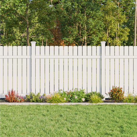 Dog-Ear Vinyl Fencing - Semi-Privacy Fence - Barrette Outdoor Living Dog Ear Fence, Fence Diy, Solar Post Caps, Vinyl Fencing, Front Garden Landscape, Privacy Panels, Pool Fence, Vinyl Fence, Privacy Fence