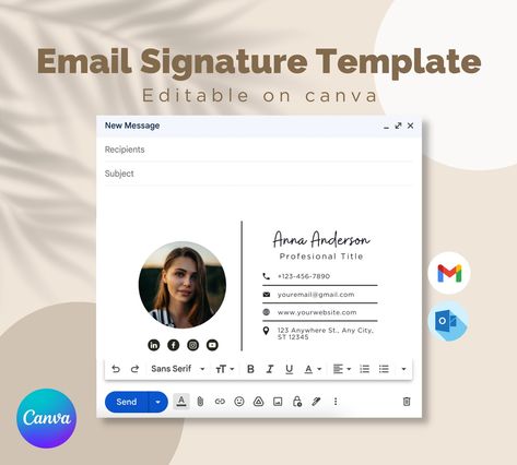 Email Signature Template | Email Signature Template Outlook | Gmail email signature | Editable Canva Template | Digital Download Outlook Email Signature, Email List Template, Email Signature Templates, Outlook Email, Letter To Yourself, In Sign, Email Templates, Email List, Canva Template