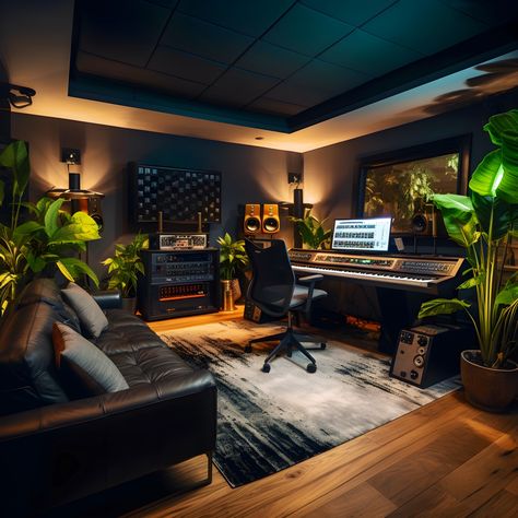 Studio In Casa, Studio Room Design, Music Room Design, Home Recording Studio Setup, Recording Studio Setup, Home Studio Ideas, Home Music Rooms, Modern Home Offices, Recording Studio Design