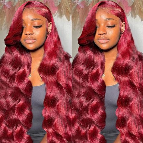 PRICES MAY VARY. 99j Burgundy Lace Front Wigs Human Hair Material: 200% Density Wine Red HD Lace Front Wigs Human Hair for black Women, Unprocessed 10A Brazilian Virgin human hair body wave wigs, smooth and healthy, thick and bouncy, beautiful color and soft texture hd lace Front Wigs human hair high quality: 13x4 Glueless Wigs Wine Red Virgin Human Hair Wigs pre plucked with baby hair for women, HD swiss lace match all skin tone well, natural hairline and true to length, no shedding and free ta Burgundy Side Part Wig, Red Side Part Wig, Burgundy Frontal Wig, Burgundy Wigs For Black Women, Red Wigs For Black Women, Braiding Supplies, Red Lace Wig, Red Lace Front Wigs, Burgundy Lace Front Wig