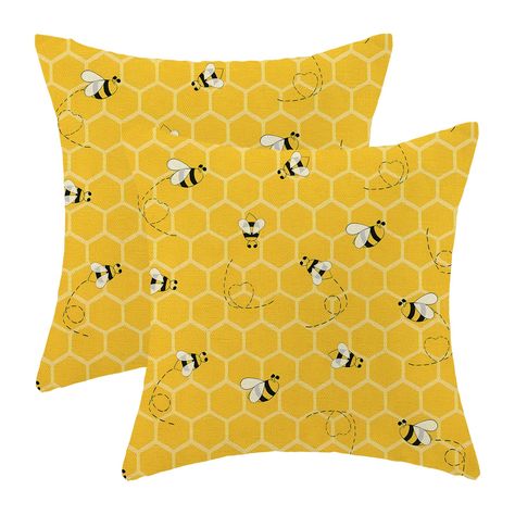 PRICES MAY VARY. Linen 【SIZE & MATERIA】 Our summer throw pillow covers 16x16 inch/ 40x40 cm are made of excellent breathable polyester linen fabric. The honey bee decor pillow covers is durable, soft, comfortable to touch, skin-friendly. Not deformed and Not fade. 【UNIQUE DESIGN】 All the honeycomb decor throw pillow covers have a high workmanship hidden zipper. It is easy to insert or remove the pillow core to replace the pillowcase. Easy to clean and wash, durable and not easy to damage. These Bee Pillow, Honey Bee Decor, Summer Pillows, Yellow Bee, Garden Pillows, Outdoor Pillow Covers, Bee Kind, Bee Decor, 16x16 Pillow Cover