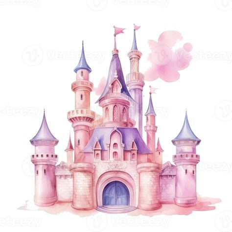 Watercolor princess castle isolated Watercolor Castle, Castle Backdrop, Random Products, Pink Castle, Watercolor Books, Cinderella Castle, Princess Castle, Disney Theme, Pink Watercolor