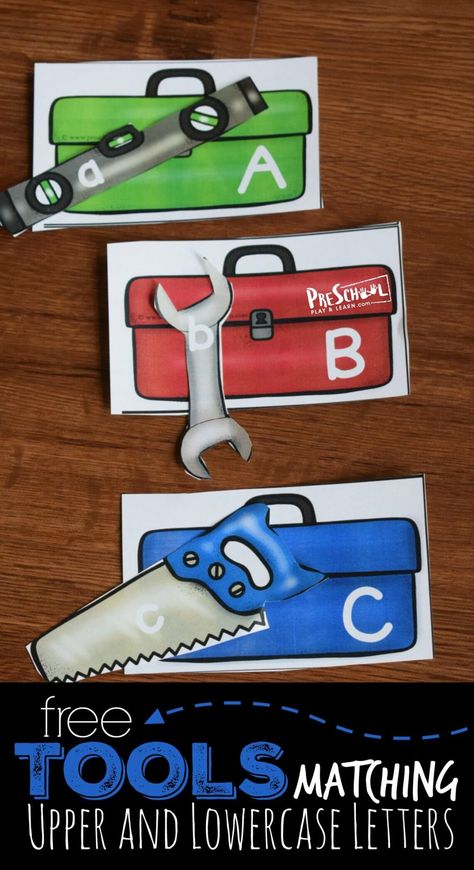 FREE Tools Upper and Lowercase Letters Matching - this is such a fun alphabet game to help toddler, preschool, prek, and kindergarten age kids #alphabet #preschool #kindergarten Construction Activities Preschool, Construction Theme Preschool, Letters Activity, Abc Activity, Preschool Construction, Match Games, Letter Recognition Worksheets, Tools Theme, Alphabet Game