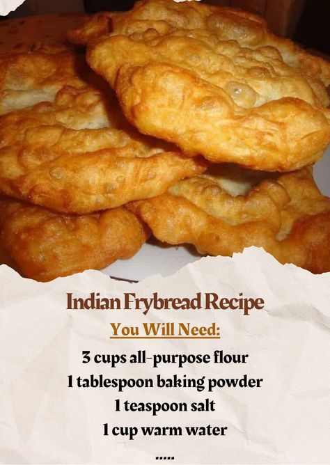 Recipesen - Indian Frybread Recipe 😍 Ingredients: 3 cups... Indian Frybread Recipe, Indian Fried Bread Recipe, Indian Fry Bread, Fried Bread Recipe, How To Make Taco, Fry Bread, Fried Dough, Delish Recipes, Bread Recipes Homemade