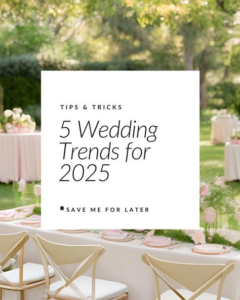 Looking ahead to 2025, we're excited to embrace the future of wedding trends with creativity and flair. The top 5 trends promise an unforgettable experience for couples and guests alike. 1-Sustainable and Eco-Friendly Weddings Eco-conscious weddings are on the rise! From plant-based menus to biodegradable décor, 2025 is all about sustainability. 2-Bold Color Palettes Bold is beautiful! Couples are ditching neutrals for vibrant, jewel-tone palettes in 2025. 3-Interactive Guest Experiences... Bar Menus For Wedding, Wedding Color Trends 2025, 2025 Wedding Color Trends, Wedding Trends 2025 Decoration, Wedding 2025 Trends, Wedding Trends For 2025, Fun Wedding Entertainment, New Wedding Trends, Wedding Flower Trends