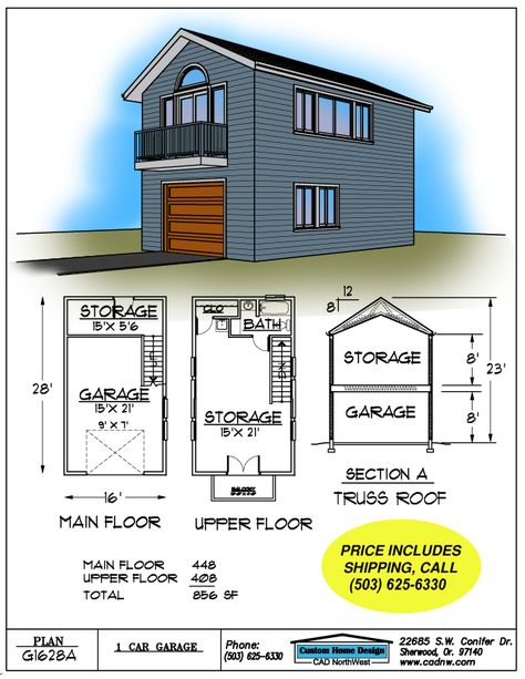 One Car Garage With Loft, Garage With Adu Above, Two Story Garage Plans, Apartment Garage Ideas, Garage Loft Apartment, Above Garage Apartment, Two Story Garage, Garage Apartment Floor Plans, Garage Plans With Loft