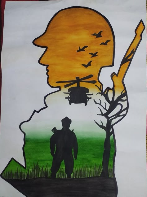 Indian Soldier Drawing Easy, Army Day Drawing, Indian Army Sketch, Indian Army Drawings, Army Drawing Easy, Army Sketch, Happy July 4th Images, فن الرسم بالمسامير, Art Competition Ideas