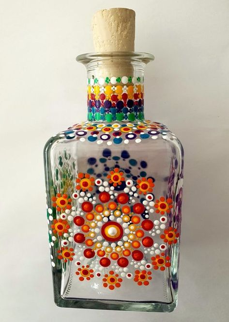 #bottle_art_accessories #bottle_art_acrylic #bottle_artinya #bottle_artiBeer bottle crafts with lights Glass bottle garden ideas plastic bottle garden ideas #the_bottle_art_lofts Paintings On Glass Bottles, Bottle Dot Art, Mandala Dot Painting On Bottle, Dotted Bottles, Glass Painting On Bottles, Glass Bottles Art Paint, Bottle Art Painted Easy Diy, Painted Bottles Ideas, Mandala Bottle Painting