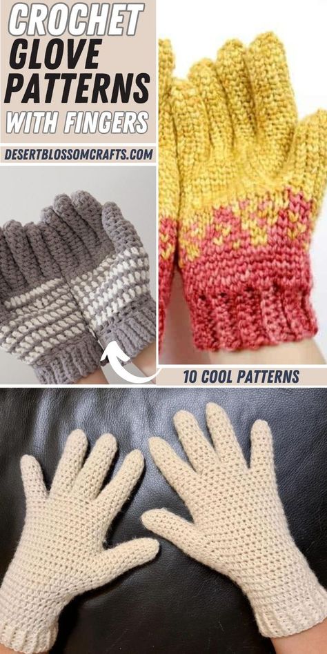 crochet gloves with fingers collage Free Gloves Crochet Pattern, Crochet Winter Gloves Free Pattern, Free Pattern Crochet Fingerless Gloves, Crochet Hand Free Pattern, Crocheted Gloves Free Pattern, Glove Pattern Crochet, Crochet Glove Patterns Free, Crochet Gloves With Fingers Free Pattern, Simple Crochet Mittens Free Pattern