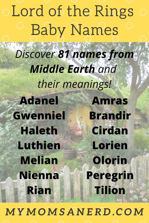 Over 81 unique baby names from Lord of the Rings and other works of JRR Tolkien including elven and human names, plus their meanings and origins! #baby #babynames #babyboynames #babygirlnames #pregnancy #nerd #lotr #jrrtolkein #hobbit  #writing #petnames #fantasynames Tolkien Names, Lotr Pregnancy Announcement, Lord Of The Rings Pregnancy Announcement, Lord Of The Rings Names, Hobbit Writing, Hobbit Names, Lord Of The Rings Baby, Elven Names, Oc Names