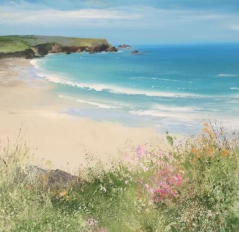 Seaside Art Painting, Amanda Hoskin Art, Amanda Hoskin, Beach Landscape Painting, British Paintings, Seaside Paintings, Red Rag, Seascapes Art, Seaside Art