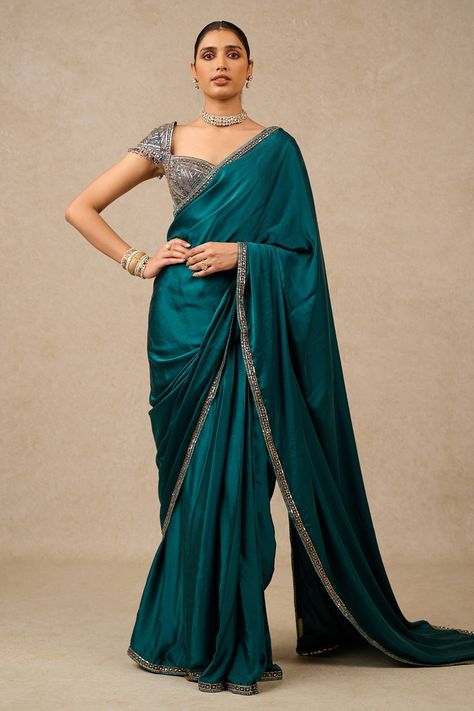 Teal Saree, Tassels Blouse, Saree Outfit, Abhinav Mishra, Purple Lehenga, Saree Jackets, Simple Saree Designs, Anamika Khanna, Raw Mango