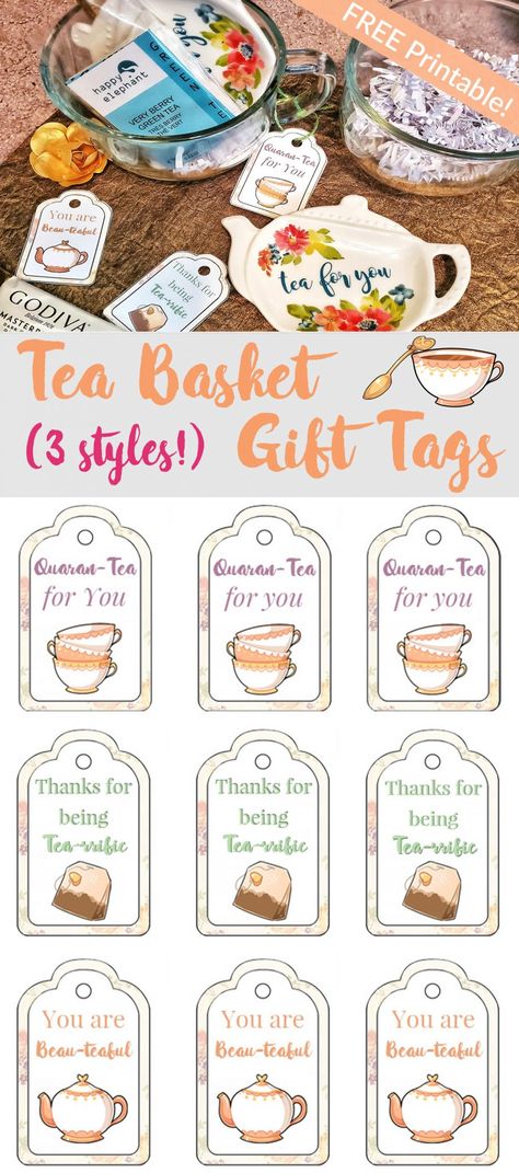 Quaran-Tea for you gift baskets make a sweet I miss you present for family and friends! Choose from 3 different printable gift tags good for thank you's, Mother's Day, and just because! Tea Gift Tags, Tea Tag, Easy Teas, Tea Crafts, Tea Gift Sets, Printable Gift Tags, Tea Diy, Gift Tea, Tea Gifts