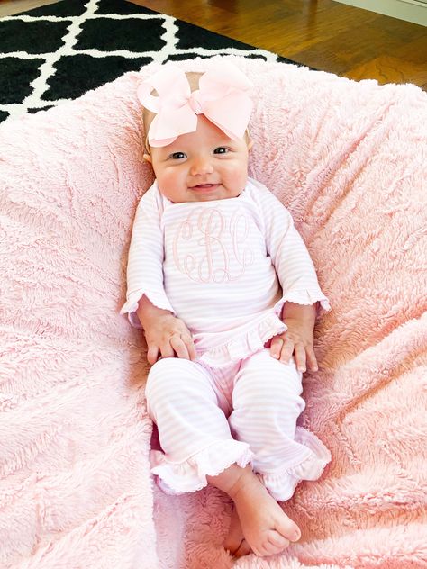 Baby Girl Gift Ideas, Baby Girl Take Home Outfit, Personalized Baby Girl Clothes, Newborn Take Home Outfit, Stripes Outfit, Coming Home Outfit Baby Girl, Girly Nursery, Preppy Baby, Monogram Baby Girl