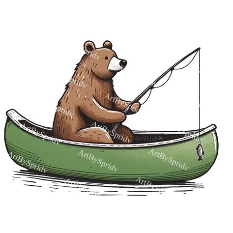 Bear Fishing Drawing, Fishing Illustration, Bear Fishing, Wildlife Illustration, Illustration Nature, Vibrant Style, Crafts Decor, Diy Decor Crafts, Clipart Design