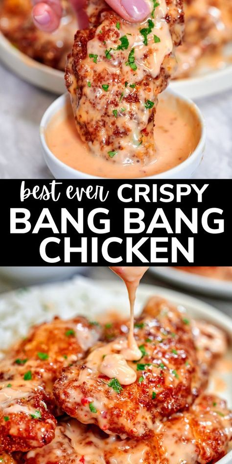 Bang Bang Chicken 13 Chicken Tenders Fried, Bang Bang Chicken Recipe, Chicken Tenders Dinner, Breaded Chicken Tenders, Bang Bang Chicken, Chicken Tenderloin Recipes, Crispy Chicken Tenders, Sweet And Spicy Sauce, Tenderloin Recipes